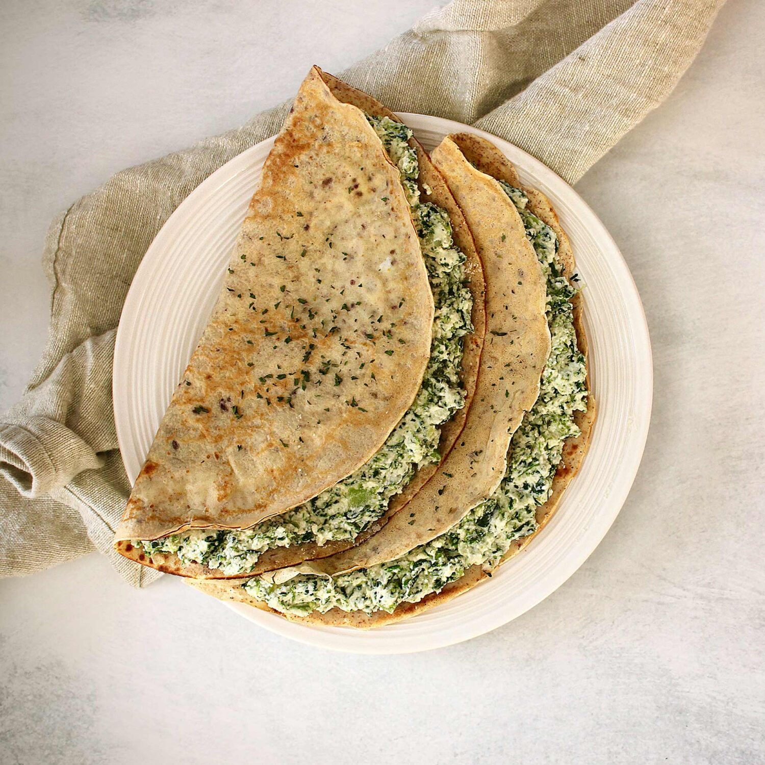 Crêpes farcies ricotta, épinards et brocoli