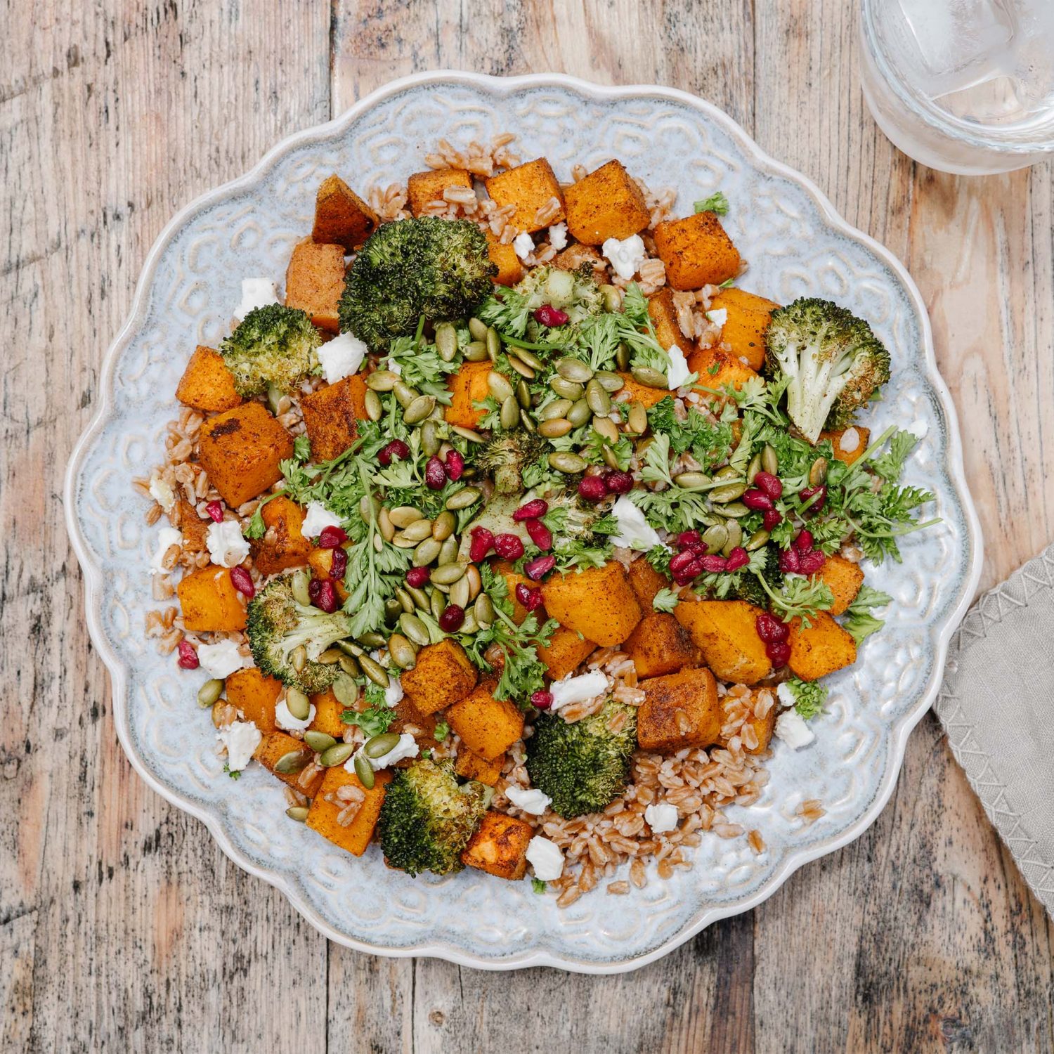Farro à la courge musquée et au chèvre