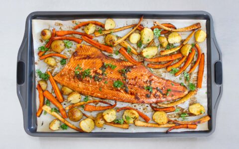 Truite à l’érable et légumes grillés sur plaque
