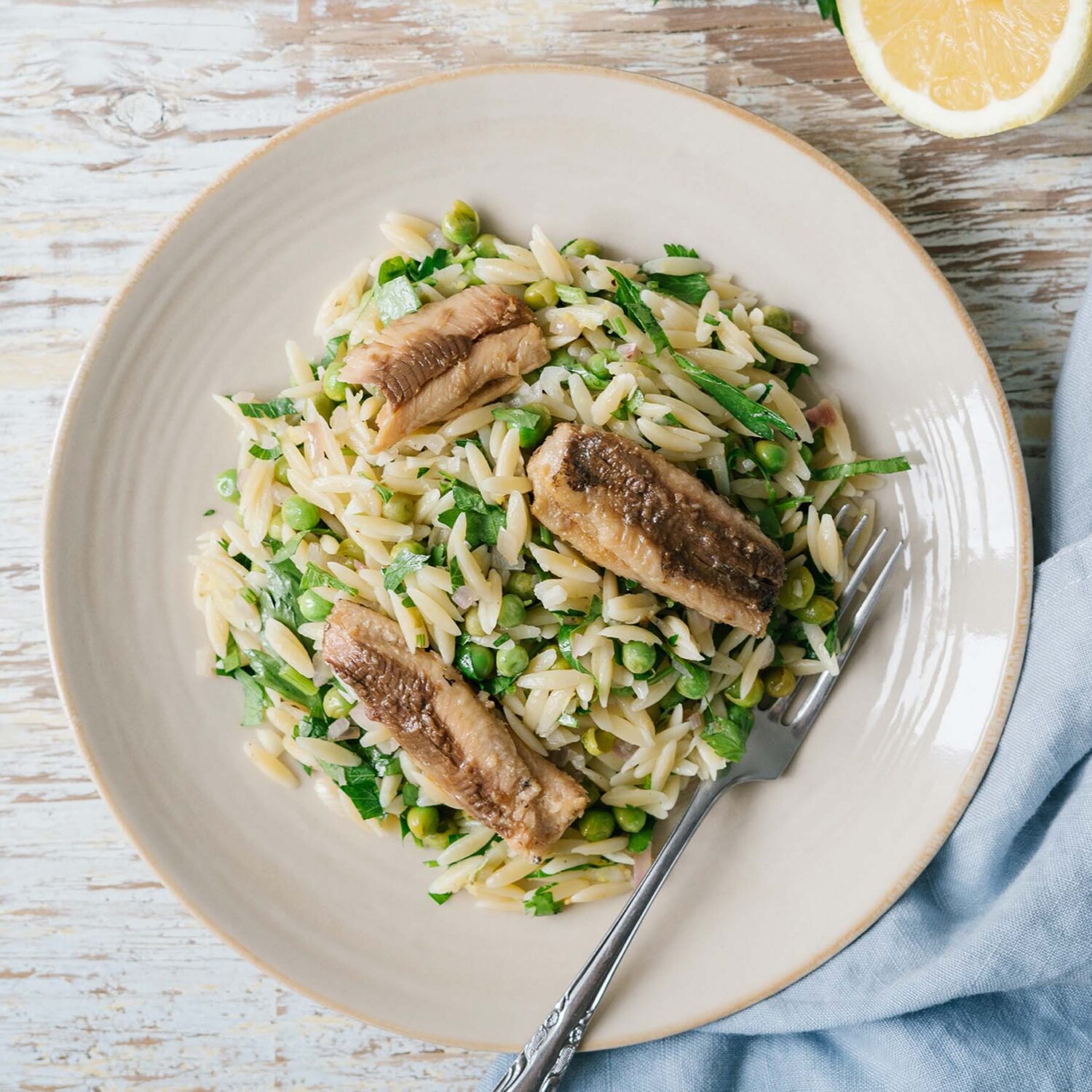Orzo citronné aux sardines