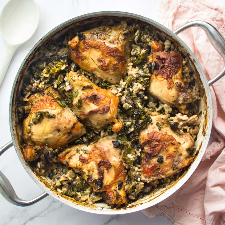 Poulet crémeux champignons, chou frisé et bacon