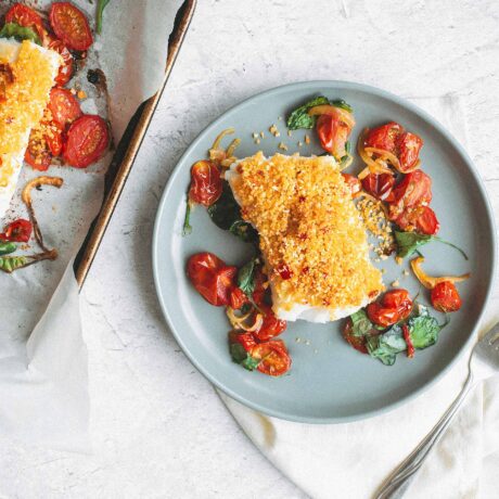 morue en croute avec tomates et épinards